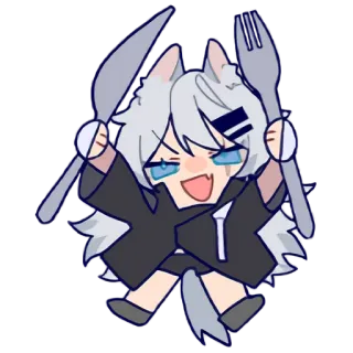 ❕ Anime, Sói, Dễ thương, Nĩa, Dao, Đồ ăn telegram sticker
