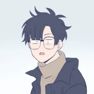 🌫 mann, brille, jacke, cartoon, figur whatsapp sticker