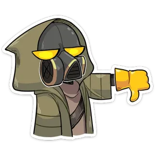 👎 masque à gaz, pouce vers le bas, n'aime pas, dessin animé, personnage, autocollant telegram sticker