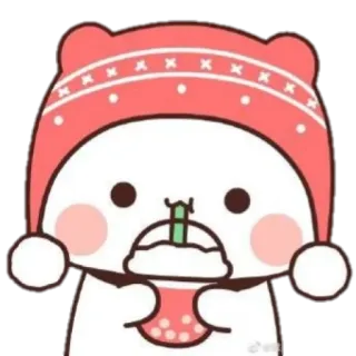 🍼 urso, fofo, kawaii, inverno, chapéu, bubble tea, bebida, desenho animado telegram sticker