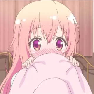 😀 Anime, Dziewczyna, Słodkie, Rumieniec, Koc, Różowy telegram sticker