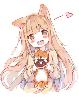 ❤ Аниме девушка, Собака, Пончик, Милый, Каваий, Мультфильм whatsapp sticker