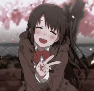 ✌️ Ragazza anime, Segno di pace, Fiori di ciliegio, Carino, Cartone animato telegram sticker