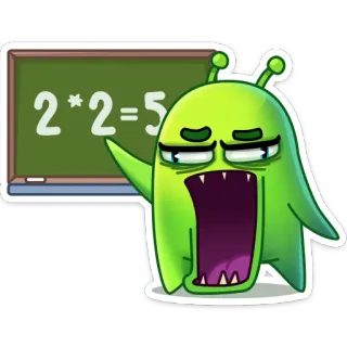 🤯 2*2=5 Alien, Matemáticas, Incorrecto, Divertido, Dibujo animado, Monstruo telegram sticker