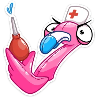 👨‍⚕️ flamingo, nurse, enema, medical, cartoon, bird, hospital whatsapp sticker