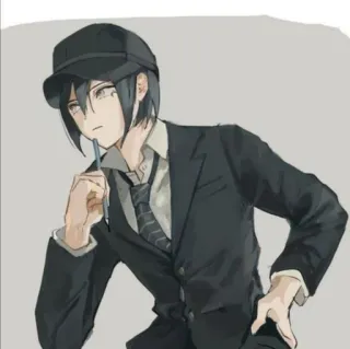 🔪 Shuichi Saihara Danganronpa อนิเมะ, มังงะ, นักสืบ, ชูอิจิ ไซฮาระ, ดันกันรอนปะ, หมวก, สูท telegram sticker