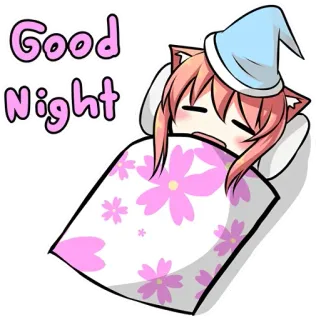 😴 Good Night bonne nuit, sommeil, dormir, fille chat, animé, mignon, oreiller telegram sticker
