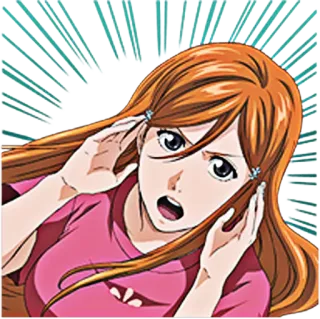 😠 Orihime Inoue Bleach Anime, Schock, Überraschung, Mädchen, orange Haare telegram sticker