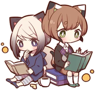 📖 Chibi, Lecture, Livres, Oreilles de chat, Anime, Kawaii, Mignon, Étude whatsapp sticker