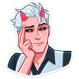 🤨 diablo, demonio, personaje, pegatina, pelo blanco, cuernos whatsapp sticker