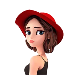 😕 kartun, gadis, topi merah, berambut cokelat, cantik whatsapp sticker