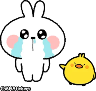 😭 @MHStickers coniglio, pulcino, sticker, carino, piangendo, triste, cartone animato telegram sticker