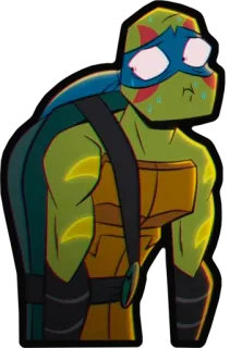 😨 Leonardo Rise of the Teenage Mutant Ninja Turtles นินจาเต่า, การ์ตูน, ลีโอนาร์โด, กังวล, เหงื่อ telegram sticker