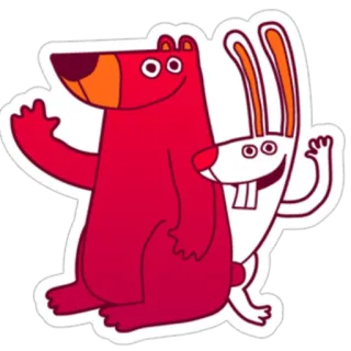 🖐 bear, rabbit, cartoon, animal, waving, illustration whatsapp sticker