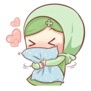 😖 Kreskówka, Chibi, Dziewczyna, Hidżab, Serca, Słodkie, Poduszka telegram sticker