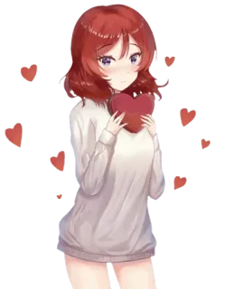 ❤ Fille anime, Coeur, Mignon, Cheveux roux, Amour, Saint-Valentin telegram sticker