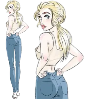 😒 женщина, блондинка, джинсы, иллюстрация, мультфильм, девушка telegram sticker