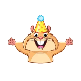 🥳 hamster, happy, celebration, cute, animal, cartoon, party, hat telegram sticker