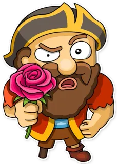 🌹 โจรสลัด, การ์ตูน, ตัวละคร, ดอกกุหลาบ, ผู้ชาย, แฟนตาซี whatsapp sticker