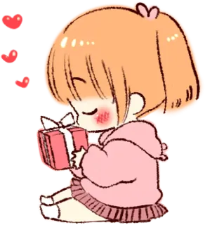 🎁 mignon, dessin animé, fille, cadeau, coeurs, amour, rose, kawaii telegram sticker