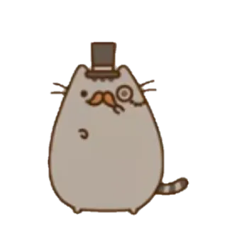 🧐 Pusheen gato, Pusheen, dibujos animados, pegatina, caballero, monóculo, sombrero de copa, bigote whatsapp sticker