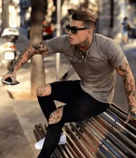 📎 man, tattoos, sunglasses, street style, fashion, model, urban telegram sticker