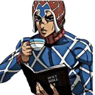 ☕️ Guido Mista JoJo's Bizarre Adventure HOLY BIBLE Guido Mista, JoJo's Bizarre Adventure, Anime, Buch, Bibel, Tee, Männlich telegram sticker