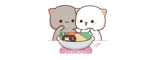 🤤 MTHIR1 かわいい, 猫, 食べ物, どんぶり, 麺, カップル telegram sticker