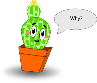 🙂 Why? кактус, растение, вопрос, почему, милый, мультик whatsapp sticker