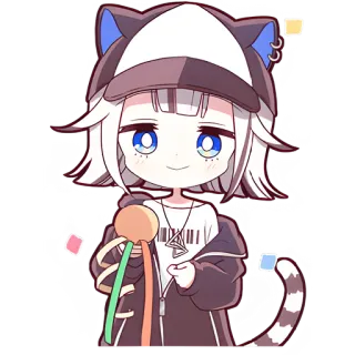 🥳 gái anime, chibi, tai mèo, dễ thương, hoạt hình, nhân vật telegram sticker