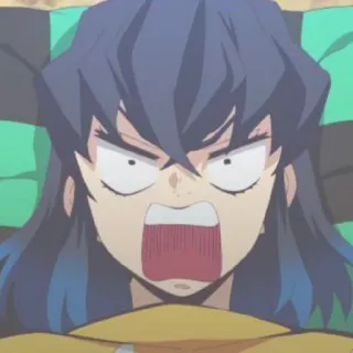 ✨ Inosuke Hashibira Demon Slayer Anime, Demon Slayer, Inosuke Hashibira, Enojado, Gritando, Dibujos animados telegram sticker