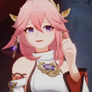 😂 Yae Miko Genshin Impact anime, game, fox, pink hair telegram sticker