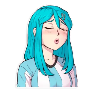 😙 anime meisje, blauw haar, cartoon, kus, schattig, sticker telegram sticker