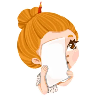 🙈 fille, mignon, planche, papier, crayon, rousse, portrait, dessin animé whatsapp sticker