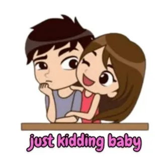 😉 just kidding baby cartoon, couple, kidding, love, relationship telegram sticker