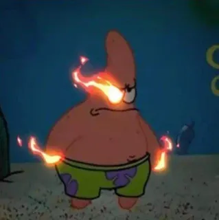 😡 Patrick Star Spongebob Squarepants Patrick Star, Spongebob Squarepants, cartoon, fire, glowing eyes telegram sticker