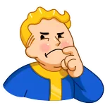 🤔 Vault Boy Fallout Vault Boy, Fallout, pensando, dibujos animados, videojuego, pegatina telegram sticker