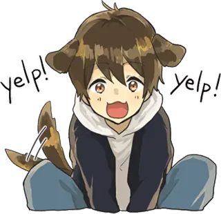 😃 yelp! yelp! kartun, anak laki-laki, anjing, telinga, ekor, merintih telegram sticker