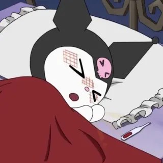 🌡 Kuromi 애니메이션, 만화, 귀여운, 아픈, 부상, 붕대, 만화 캐릭터 telegram sticker