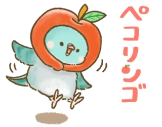 🦜 ペコリンゴ pássaro, fofo, maçã, kawaii, animal telegram sticker