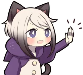 🙋 oreilles de chat, animé, dessin animé, personnage, mignon, stop, geste de la main whatsapp sticker
