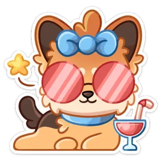 😎 chien, chiot, lunettes de soleil, cocktail, mignon, autocollant, dessin animé telegram sticker