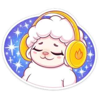🎵 овца, милый, наушники, музыка, блеск, животное, мультик telegram sticker
