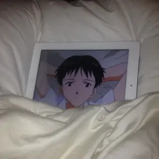 ❤️ Shinji Ikari Neon Genesis Evangelion anime, bed, ipad, screenshot telegram sticker
