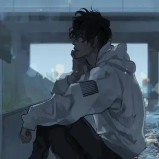 🌨 Anime, Junge, Hoodie, Einsam, Sitzend, Wasser, Traurig whatsapp sticker