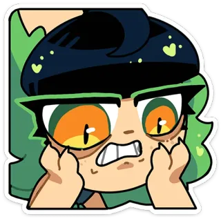 ⭐ dessin animé, sticker, personnage, animé, mignon, vert, cheveux noirs, illustration telegram sticker