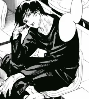 🔳 Megumi Fushiguro Jujutsu Kaisen Anime, Manga, Megumi Fushiguro, Jujutsu Kaisen, Personaje, Sentado, Monocromo telegram sticker