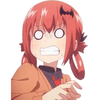 😰 Satania Gabriel Dropout anime, satania, gabriel dropout, funny, devil, red hair, anime girl, shocked telegram sticker