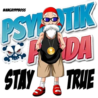 🌝 PSYKOTIK PANDA STAY TRUE cartoon, panda, character, sticker, text, skull whatsapp sticker