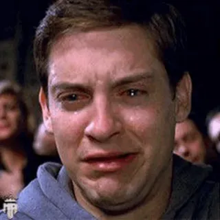 🕷 Peter Parker Spider-Man llorando, triste, emocional, película, Tobey Maguire telegram sticker